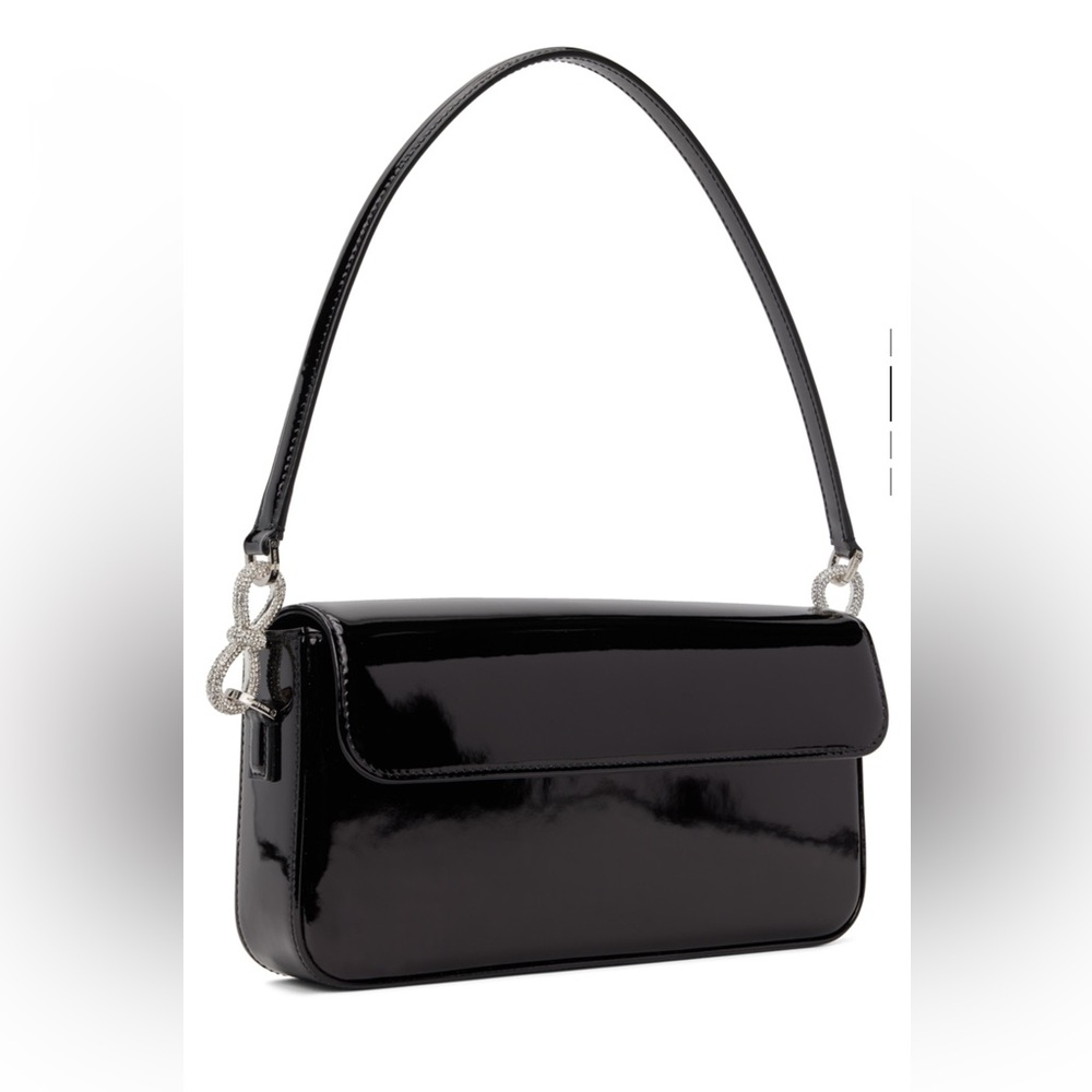 Mach & Mach black patent leather bow baguette bag